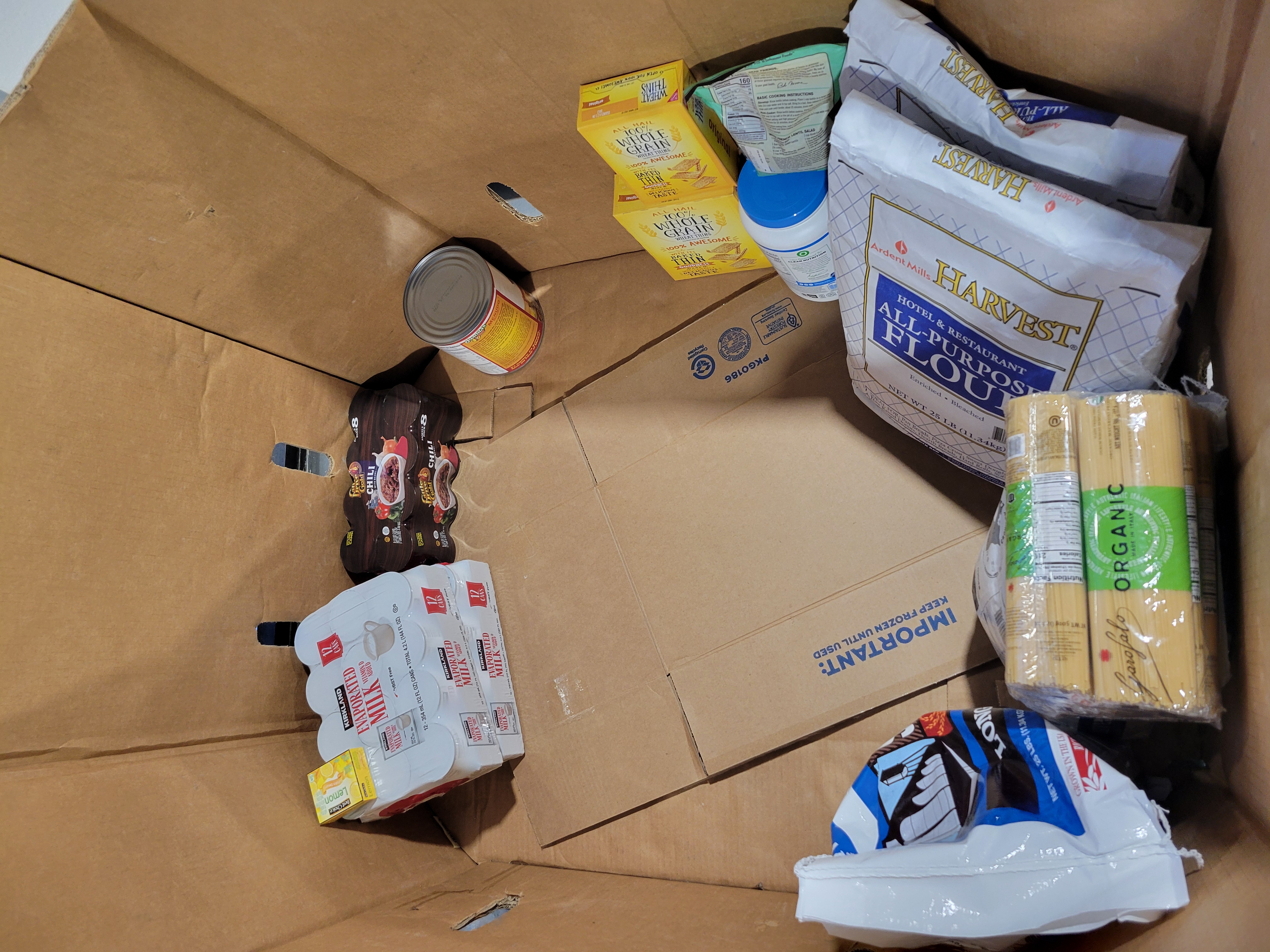 Food on the bottom of a cardboard container
